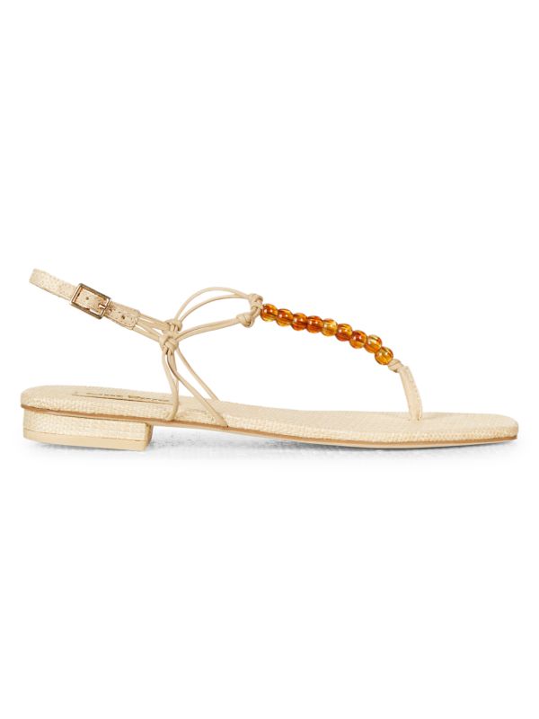 Cult Gaia Women's Ari Beaded Raffia Thong Sandals